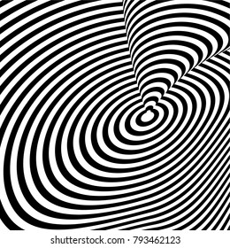 Abstract black and white background. Geometric pattern with visual distortion effect. Illusion . Op art.