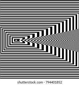 Abstract black and white background. Geometric pattern with visual distortion effect. Illusion . Op art.