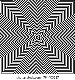 Abstract black and white background. Geometric pattern with visual distortion effect. Illusion . Op art.