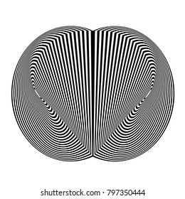 Abstract black and white background. Geometric pattern with visual distortion effect. Illusion Striped abstract heart. Op art.