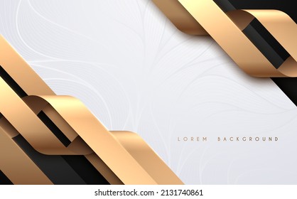 Abstract black and white background with golden ribbons