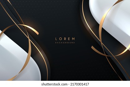 Abstract black and white background with golden elements