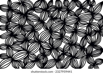 Abstract black and white background. Hand drawn black wavy lines on white background. Fantastic flowers. Zentangle. Floral pattern for fabric, wallpaper, paper. Art therapy. Vector illustration