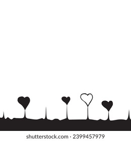 abstrakter schwarz-weißer Hintergrund mit Herz auf Gras, Textplatz, Rahmen für Design