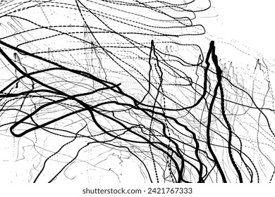 Abstract black and white background. Ink scribble textures as card. Hand drawn illustration print. Abstract light trails painting. Pencil drawing strokes. Design element stain. Vector.