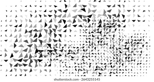 Abstract black and white background made of triangular shapes in a scattered pattern. Dynamic and geometric style ideal for modern design and tech visuals.