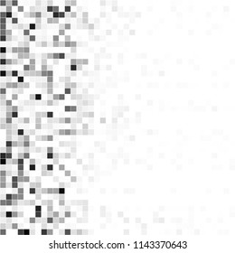 Abstract black white background with mesh of squares. Mosaic style. Digital. Cell. Grey white texture. Empty space for your design or text.