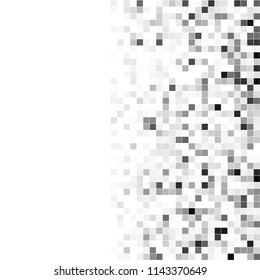 Abstract black white background with mesh of squares. Mosaic style. Digital. Cell. Grey white texture. Empty space for your design or text.