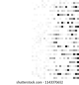 Abstract black white background with mesh of squares. Mosaic style. Digital. Cell. Grey white texture. Empty space for your design or text.