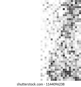 Abstract black white background with mesh of squares. Mosaic style. Digital. Cell. Grey white texture. Empty space for your design or text.