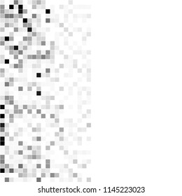 Abstract black white background with mesh of squares. Mosaic style. Digital. Cell. Grey white texture. Empty space for your design or text.