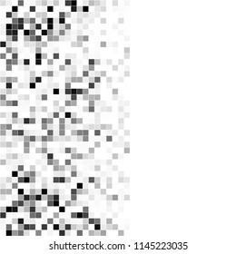 Abstract black white background with mesh of squares. Mosaic style. Digital. Cell. Grey white texture. Empty space for your design or text.
