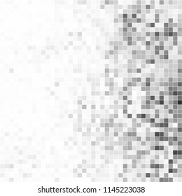 Abstract black white background with mesh of squares. Mosaic style. Digital. Cell. Grey white texture. Empty space for your design or text.