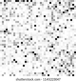 Abstract black white background with mesh of squares. Mosaic style. Digital. Cell. Grey white texture. Empty space for your design or text.