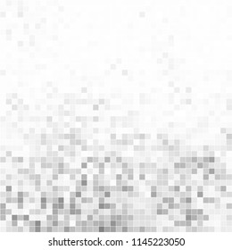 Abstract black white background with mesh of squares. Mosaic style. Digital. Cell. Grey white texture. Empty space for your design or text.