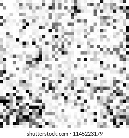 Abstract black white background with mesh of squares. Mosaic style. Digital. Cell. Grey white texture. Empty space for your design or text.