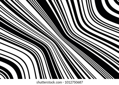 Abstract black and white background with oblique wavy lines. Vector illustration