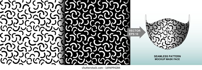 Abstract. black and white background pattern seamless design for mask face, pillow, print, fashion, clothing, fabric, gift wrap. mockup template mask face seamless pattern. Vector.
