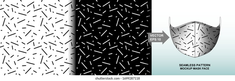 Abstract. black and white background pattern seamless design for mask face, pillow, print, fashion, clothing, fabric, gift wrap. mockup template mask face seamless pattern. Vector.
