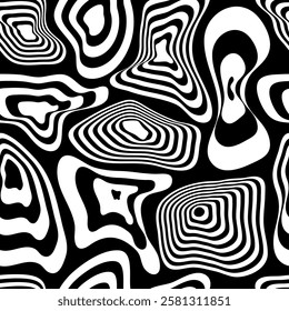 Abstract black and white background with pieces of optical illusions of volume. High contrast geometric seamless pattern in graffiti style. Collection of creative prints for fabric, packing. Vector.