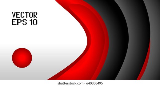 Abstract Black and White Background with Red Additions. Curved Texture with Ball. Vector Illustration