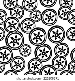 Abstract black and white background with rounds. Seamless texture. Vector art