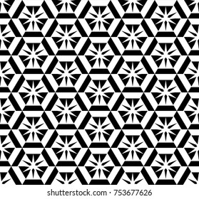 Abstract black and white background, seamless geometric pattern, vector kaleidoscopic ornament