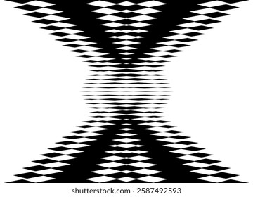 Abstract black and white background of small pixel rhombuses forming a dynamic geometric pattern. Minimalistic and modern design, perfect for digital art, web design, prints and graphic projects.