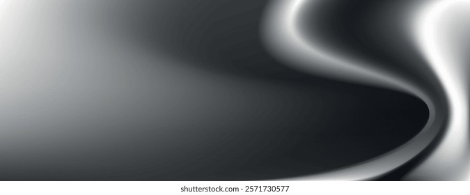 Abstract black and white background with smooth, flowing texture. The background features black and white gradients and curves. Minimal abstract gradient curve vector background