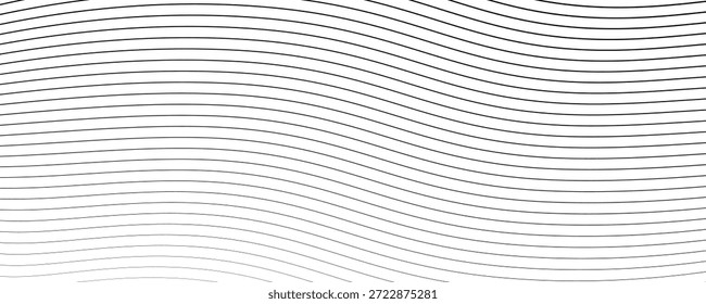 Abstract black and white background with smooth horizontal wavy lines forming a flowing linear pattern. Minimal composition creates gentle motion and modern visual rhythm.