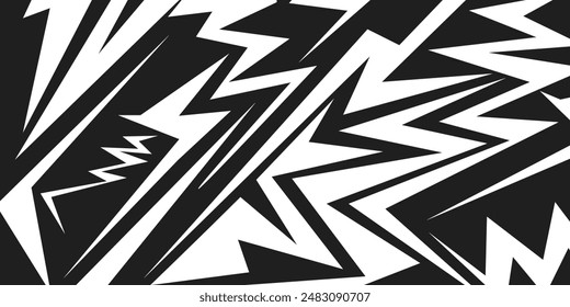 Abstract black and white background with spikes and zigzag line pattern