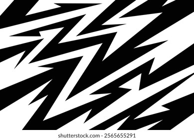 Abstract black and white background with spikes and zigzag line pattern