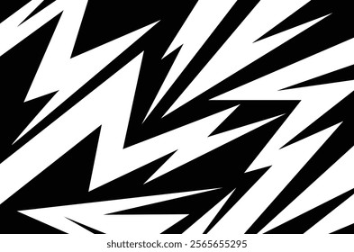 Abstract black and white background with spikes and zigzag line pattern