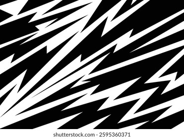 Abstract black and white background with spikes and zigzag narrow line Powerful pattern