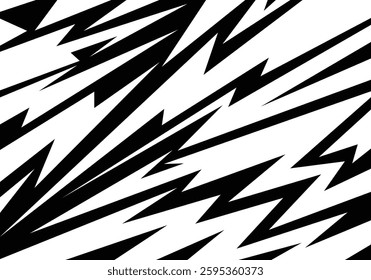 Abstract black and white background with spikes and zigzag narrow line Powerful pattern