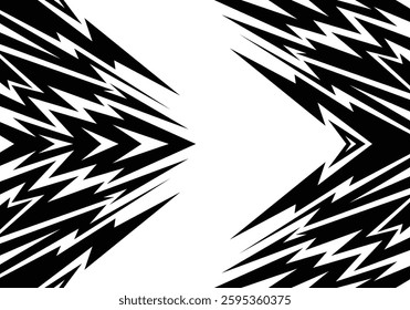 Abstract black and white background with spikes and zigzag narrow line Powerful pattern