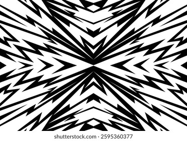Abstract black and white background with spikes and zigzag narrow line Powerful pattern