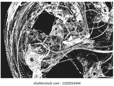 Abstract black and white background. Spotted halftone effect. Dots, circles. Vector clip art