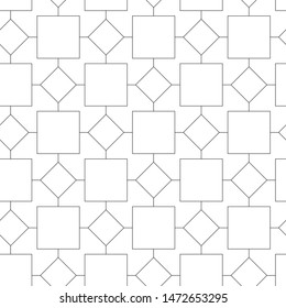 Abstract black and white background with square cell. Geometric seamless abstraction pattern with lines. Vector illustration