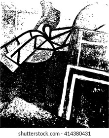 Abstract black and white background texture with sled and bicycle shape