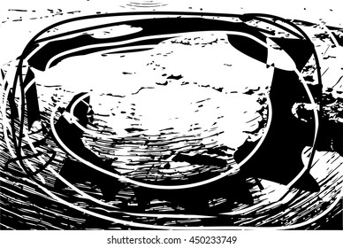 Abstract black and white  background texture vector with circularly  white and black lines on dark layer