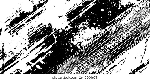Abstrakter schwarz-weißer Hintergrund mit Reifenspuren. Vektorgrafik eps 10