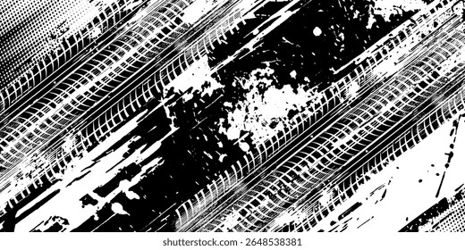 Abstract black and white background with tire tracks.. vector illustration eps 10