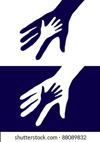 Abstract black and white background. Two hands silhouette.