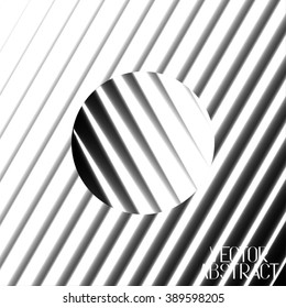 Abstract Black White Background. Volumetric Strip with Circle. Vector Illustration
