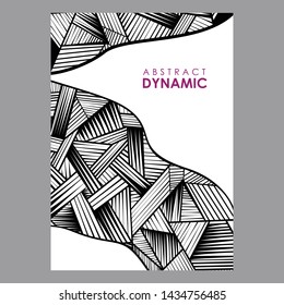 Abstract black and white background. Wavy shapes, fluid form, striped pattern, copy space for text. Vector template for covers, placards, posters