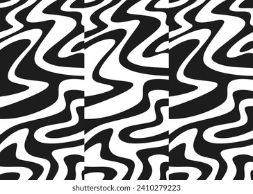 Abstract black and white background with wavy and curly lines pattern. Background set