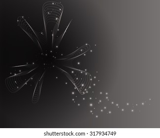 abstract black and white background with wavy lines and points of light