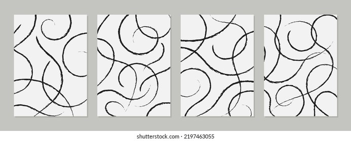 Abstract black and white backgrounds with chaotic brush grunge lines. Wall decor.