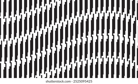 Abstract black and white batik pattern. Wavy vertical rectangle optical illusion, vector illustration background